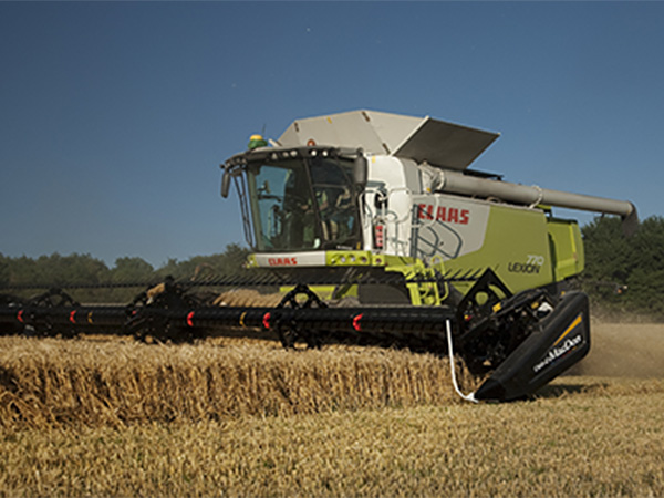 Skurtreskere høster et hvetemark. Støvsky.